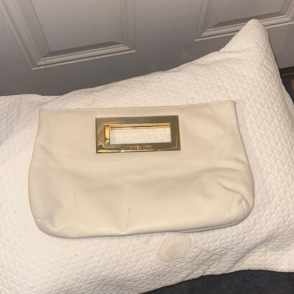 Michael Kors Elegant Cream Clutch with Gold Accent